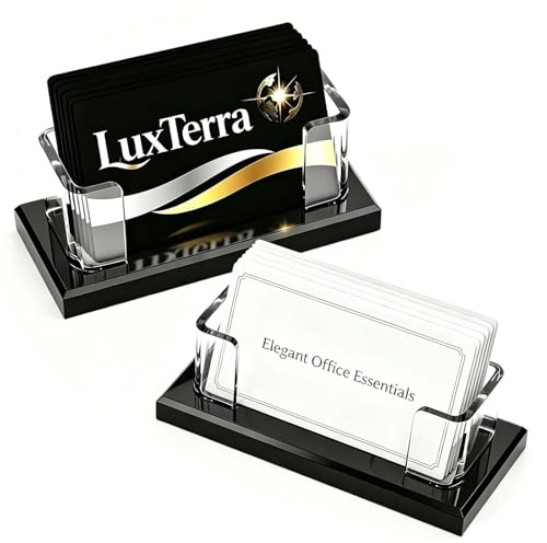 LuxTerra 2 Pezzi Porta Biglietti da Visita per Scrivania, 60 Tickets da Visita Standard, Supporto di Carte in Plastica, Espositore per Biglietti da Visita, per Uffici, Fiere, Reception