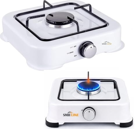 SMH LINE® Gaz Camping Cuisinière 1 Flamme sans Tuyau et Régulateur 50 mbar, Propane, 2,2 kW, Table, Camping, Bouteille de Gaz, Cuisinière, Extérieur, Cuisinière de Table