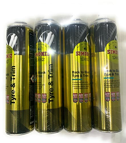SIMONIZ Back to Black Tyre Shine 600ml Restore & Protect Tyres Durable Gloss Finish (4 x 600ml Can)