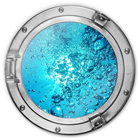 K&L Wall Art Glasbild rund 3D-Optik Bullauge Sound of a Ocean Badezimmer Bilder Luftbläschen Ø30cm Glasposter