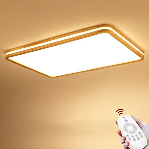 LED Holz Deckenleuchte Lampe Rund rechteckige Holzlampe Dimmbar Eiche Deckenlampe Innenbereich Moderne minimalistische Doppelschicht Lichtdurchlässigkeit Holz Deckenlampe 80W 96 * 66CM 7500 Lumen