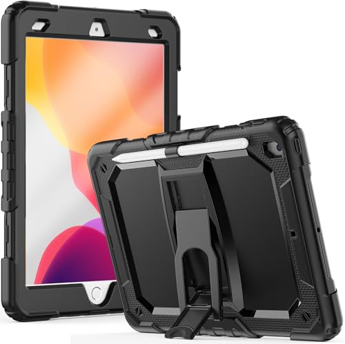 Timecity Case for iPad 9th/ 8th/ 7th Generation 10.2 inch 2021/2020/2019 - Heavy Duty Protective Cover with Screen Protector, Foldable Stand, Pencil Holder | Kids-Friendly (Black)