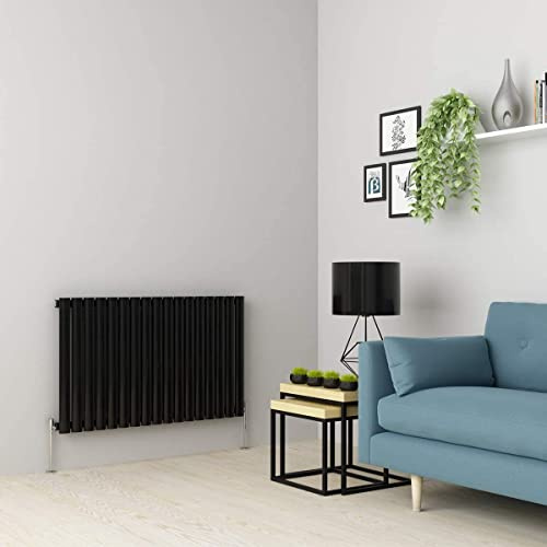 Warmehaus Horizontal Column Designer Radiator Oval Panel Single Black 600 x 1004mm - Modern Central Heating Space Saving Radiators - Perfect for Bathrooms, Kitchen, Hallway, Living Room
