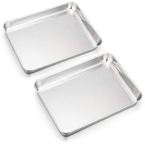 HaWare Mini Toaster Oven Baking Tray, Stainless Steel Small Serving Pan, 23.7 x 17.7 x 2.5 cm, Deep Edge, Non Toxic & Heavy Duty, Mirror Finish & Rust Free, Easy Clean & Dishwasher Safe