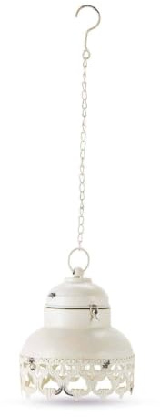 Loberon LED-Laterne Cornell, Traditionelle Handarbeit, Authentisches Antik-Finish, Batteriebetrieben, Außenleuchte, Hängelampe, Eisen, antikweiß