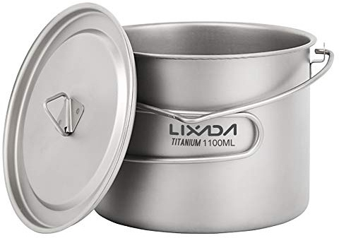 Lixada 750ml / 900ml / 1100ml Titanium Tasse Camping Topf mit Deckel, Ultraleichter Titantopf-Wasserbecher faltbarem Griff, für Outdoor Camping Wandern Rucksack Picknick
