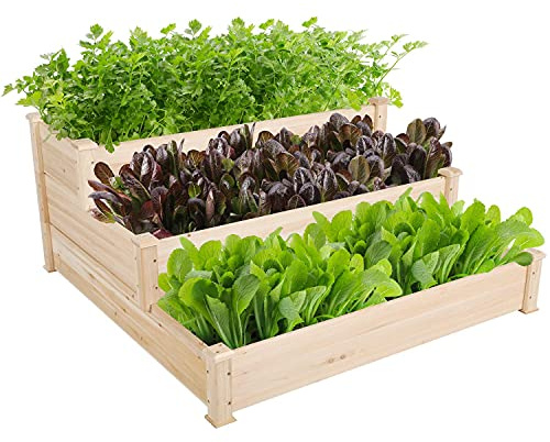 Yaheetech 1Pcs 3 Tier Raised Garden Bed Wooden Plant Raised Bed Elevated Planter Box Kit for Flowers/Vegetables/Herbs, 120 x 120 x 56cm