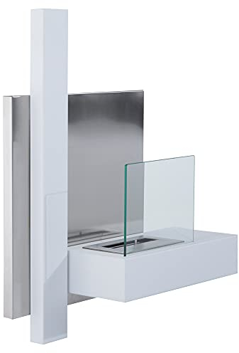 HOMCOM Ethanol-Kamin Bio-Ethanol-Brenner 0,9L 3 Std. Brenndauer mit Einer Klappe Zubehör für die Wandmontage kein Rauch Bauhaus-Design Rostfreier Stahl Weiß 75 x 22 x 63 cm