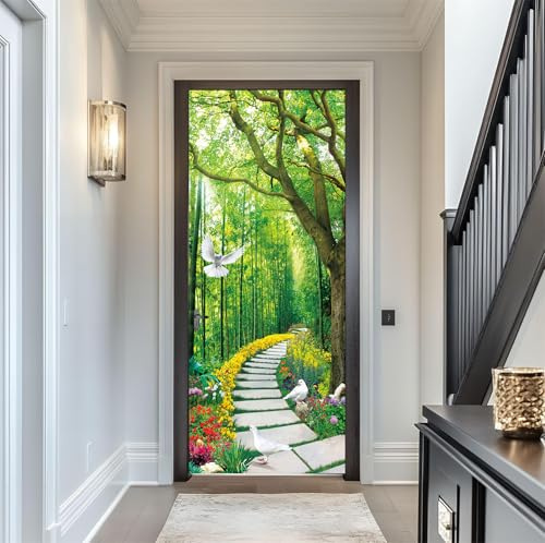 FLFK 3D Türtapete Selbstklebend TürPoster 77x200cm-Aisle to Forest Landschaft Türaufkleber Abziehen und Aufkleben Mauer Aufkleber Zuhause Dekor(2 Stk/Set)