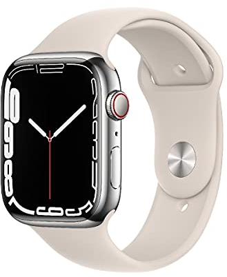 Apple Watch S7 Edelstahl 45mm Cellular Silber (Sportarmband sternenlicht) (MKJV3FD/A)