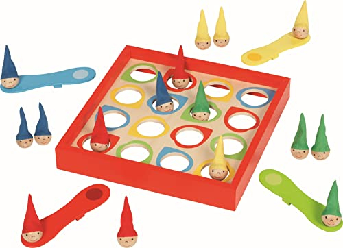 goki Nains sauteurs : Jeu d'adresse en Bois de hêtre avec 16 Nains en Bois et 4 balançoires – Favorise la motricité, la dextérité et Le Plaisir pour Les Enfants à partir de 4 Ans