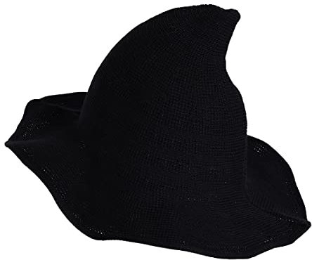 BPURB Damen Halloween Hexenhut Schwarz Zauberer Hut Strickmütze Fasching Party Maskerade Cosplay Kostüm Zubehör für Herren Kinder(Schwarz)