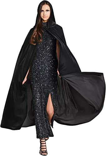 Miaikvs Unisex svart sammetsmantel med huva halloween cosplay cape halloween maskeradkostymer för vuxna, Svart, one size