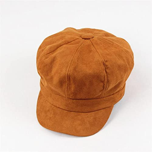 tcax Baskenmütze Damen Frauen Baskenmütze Für Elegante Dame Winter Weibliche Hüte Plaid Vintage Achteckig Lässig Boina Herbst Mädchen Mütze,Orange,54-58Cm