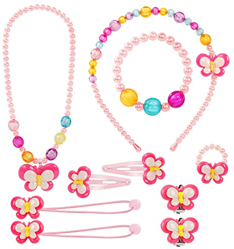 OSDUE Girls Jewelry Set, 10 Pcs Butterfly Necklace Earring Bracelet Ring Set for Little Girl, Princess Jewelry Party for Toddler Little Girl Play Party Favors, Birthday Gift