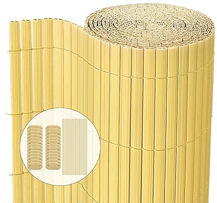 VOUNOT® Canniccio PVC Frangivista Recinzione 100 x 500 cm, Arella Doppia Schermo Privacy Paravista, Resistente ai Raggi UV Resistente alle Intemperie, Protettivo per Giardino, Balcone, Terrazza, Bambù