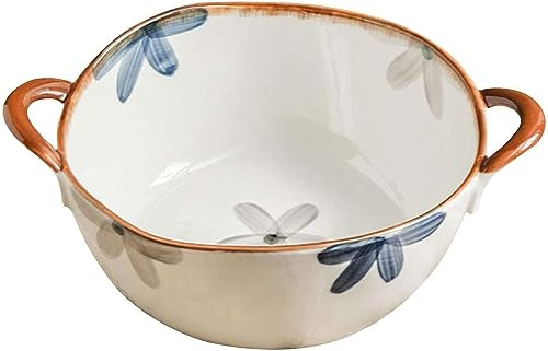 Soup bowls with handles, Salad Bbowl,Soup Bowls,Ceramic Bowl with Handle, Soup Bowl Microwave Safe, Udon Noodle Bowl, Ramen Bowl Ceramic, Pho Bowls Large-white-A-25x20x10cm, 1700ml (Color : White, Siz