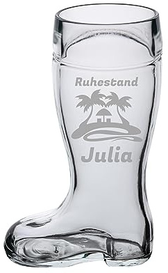 LUXENTU Bierstiefel mit Gravur, Palmen & Strand, 0,5 l, 1 Stück | Personalisierte Lasergravur, Geschenk zum Ruhestand, offizielle Eichung, Spülmaschinenfest