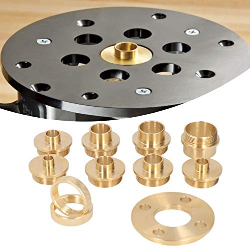 Router Guide Kit,11Pcs Brass Router Guide Bush Bushing Set,Brass Template Router Guides Kit with Lock Nut Adapter Router Accessory