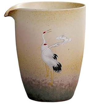 Taza de té de Kung fu, Gong Dao Bei de cerámica japonesa, taza de té de porcelana con patrón de grulla china Cha Hai, taza de feria de té de Kung Fu, jarra for servir té retro cambiada en horno (amari
