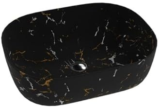 LAVITA Fuego bänkskiva tvättställ rektangulärt handfat keramik utan bräddavlopp och kran hål bänkskiva handfat modernt badrum handfat 50 x 38,5 x 14,5 cm, svart