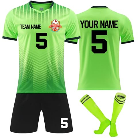 Faletony Personalisiertes Fussball Trikot Kinders Erwachsene Fußball Shirt & Shorts Set mit Name Nummer Team Logo Personalisierte Fußballtrikot Jungs Mädchen