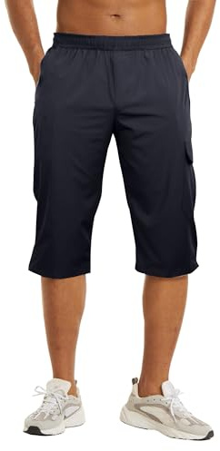 NANAMEEI Herr 3/4 utomhusbyxor snabbtorkande vandringsshorts herr med dragkedja, Mörkblå, L