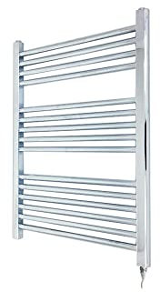 NWT Direct Fixed Temperature Electric Straight Chrome Towel Rail Radiator Bathroom Heater (Pre-Filled) - 500mm (w) x 800mm - 250w Element