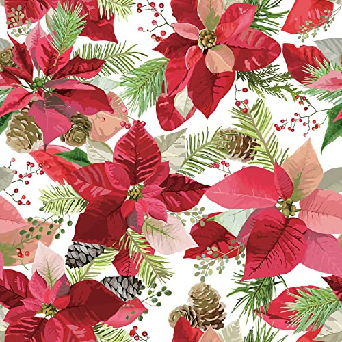 VEELIKE Watercolor Red Poinsettia Floral Wallpaper Winter Christmas Patterned Wallpaper Red Flower Wall Paper Leaf Contact Paper for Walls Furniture Botanical Wall Mural Bedroom Nursery 44.5cm x 300cm