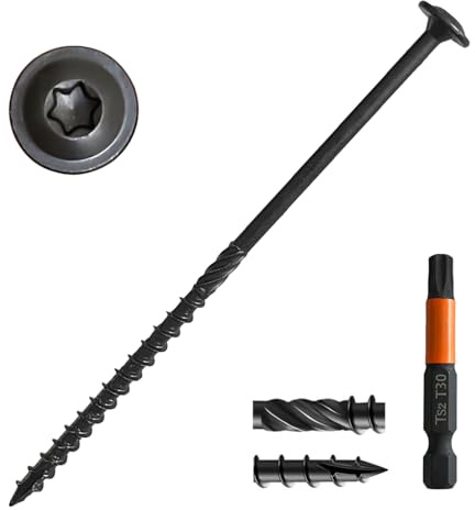 [Pack of 50] #14 x 6 Wood Structural Lag Screws, Black Coated Torx/Star Drive Heavy Duty Construction Wood Screw, Modified Truss Washer Head, Star Drive Bit Included.