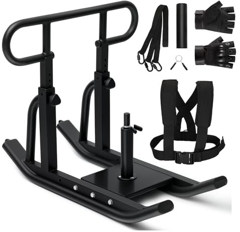 Pulaim Weight Sled, Fitness Sled, Fitness Strength Training Sled,Adjustable Height Weight Training Sled, Heavy Duty Workout Sled for 1 and 2 Weight Plates- with Size S Tactical Gloves