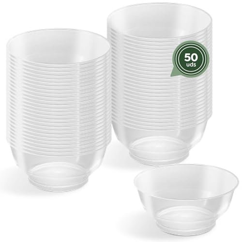 Horeca Collection - 50 Uds Bol Redondo Transparente 210 cc - 10 x 4,5 cm - Vasitos Aperitivos Plastico - Vasitos para Postres - Catering - Cuencos - Vasos - Finger Food