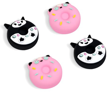DLseego Joystick Kappen für Switch, Silikon Lovely Cartoon Doughnut 3D Analog Stick Grip Cover 4PCS Joy Con Thumb Grip Caps Kompatibel mit Switch/Switch OLED/Switch Lite,Rosa+Schwarz