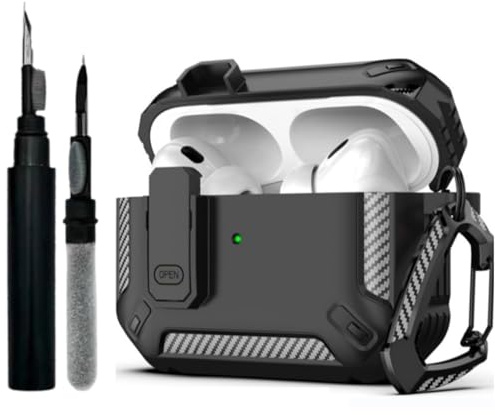 Luonaa Compatible avec AirPods Pro 1st/2nd Coque de avec kit de Nettoyage et Mousqueton,Étui rigide de protection contre les chocs sur tout le corps,Compatible avec l'Coque AirPods Pro(2023/2022/2019)