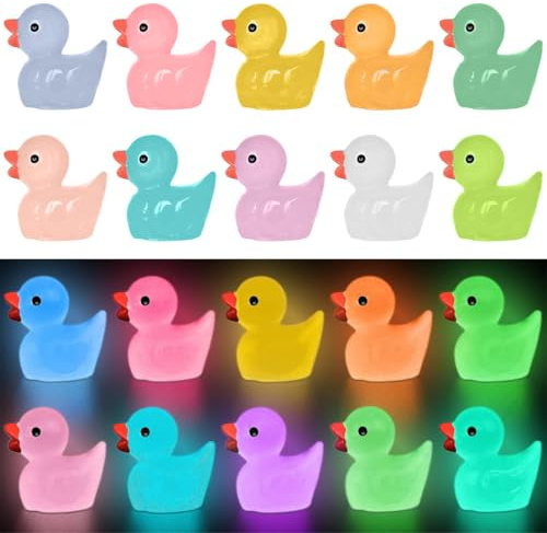 JEYORZY 100 Stück Mini Leuchtend Enten, Miniatur Bunte Harz, Kleine Enten zum Basteln für Aquarium Puppenhaus Miniaturgarten Handwerk Topfdekorationen DIY