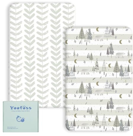 Yoofoss Lakan för spjälsäng, 140 x 70 cm, anpassade, supermjuka och andningsbara spjälsängslakan mysiga barnsängslakan 2-pack grå skog