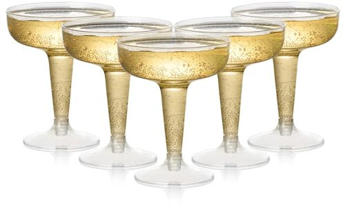 MATANA 48 Elegant Plastic Coupe Glasses for Cocktails, Martinis, Maragaritas, Champagne, Wine (120ml) - Transparent, Sturdy & Reusable for Weddings, Birthdays, Parties & Events