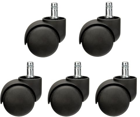 Office Chair Wheels Replacement Rubber Chair Casters | Heavy Duty Caster for Hardwood Floors – Tiles & Carpets | Supports up to 330 KGs – Universal Size 2 Inch 11mm, Pack Of 5 (Black)