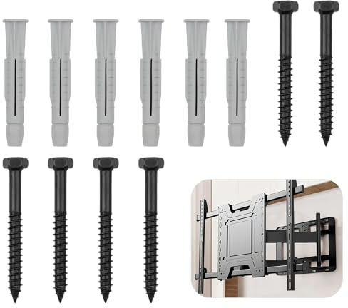 6 Pack M8 Lag Bolt Wall Plug for TV Wall Mounting Bracket M8*70mm | Into Wood Concrete Wall Heavy Duty Screws Bolts High Strength Steel Bolt Kit for TV Bracket Aerial Mast Sky Dishes Shelves