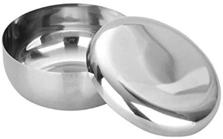 CHFYIJYHM Cuencos de control de porciones, cuenco de arroz de acero inoxidable con tapa, cuenco tradicional de metal, cuenco para servir arroz antiquemaduras (8 5 cm)