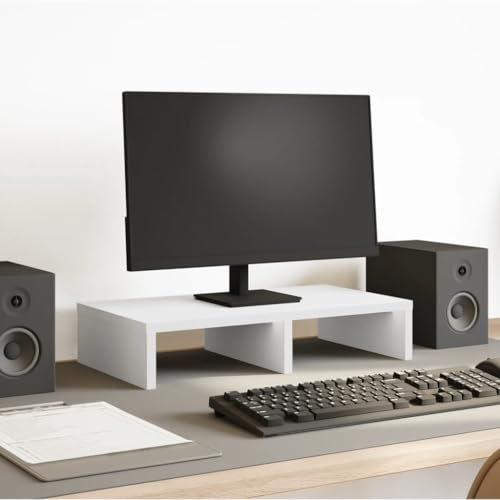 Homgoday Monitorständer Bildschirmerhöhung für Schreibtisch PC-Bildschirmständer Computerständer Laptopständer DruckerständerWeiß 50x27x10 cm Holzwerkstoff