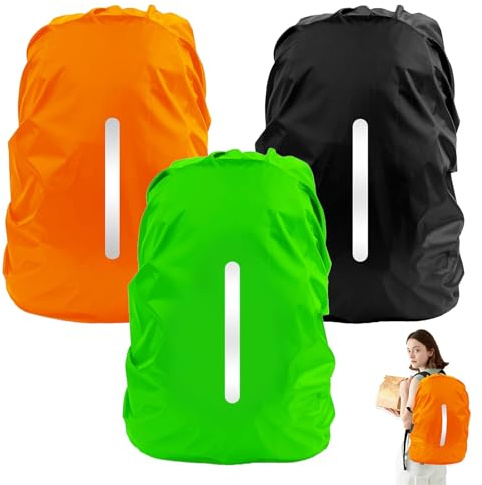 3 Piezas Funda Impermeable Lluvia Mochila con Reflectante, 30 a 40 L Cubre Mochila Impermeable al Aire Libre, Protector Lluvia Mochila con Banda Reflectante para Senderismo, Camping, Viajes, Ciclismo
