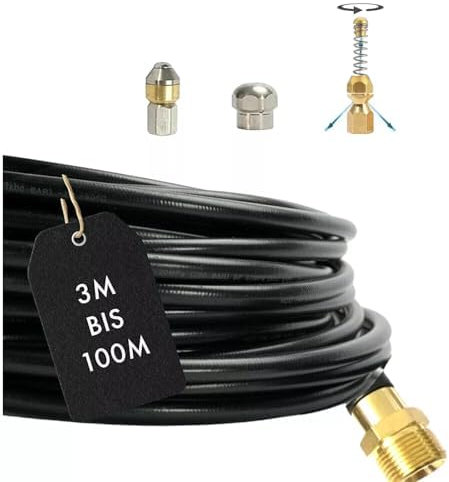 M&M Smartek Tuyau de nettoyage de canalisations pour Kränzle M22 AG - Avec 3 buses - Tuyau haute pression - Kit de nettoyage flexible (spirale et buse rigide et rotative, 5 m)