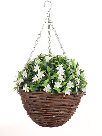 Best Artificial Lily Hanging Basket Topiary Ball - Suitable for Outdoor Use - Weather & Fade Resistant (White)