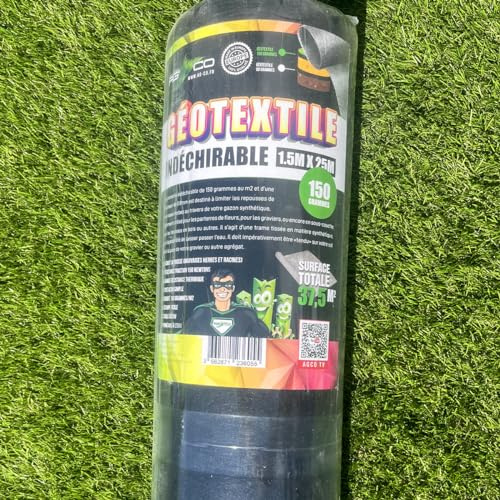 SYNTHAIETIK Géotextile 150 grs Tissé Perméable et Résistant UV, Fibres de Polypropylène 1,50m x 25m pour Jardin et Aménagement Soit 37.50M²