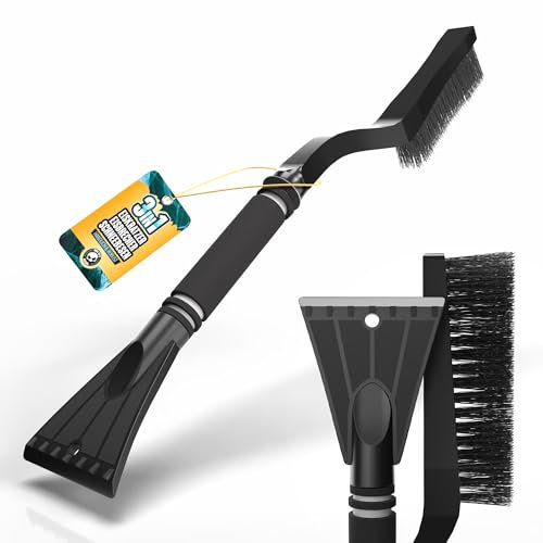 Nuke Guys Rascador de hielo para coche con batidor, rascador de parabrisas robusto y fiable con escoba, eliminación eficiente y suave de hielo y nieve