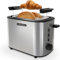 KitchenBoss Toaster 2 Scheiben 870W：Toaster Edelstahl mit Brötchenaufsatz und Krümelschublade, 6 Bräunungsstufen, Auftaufunktion/Reheat-Funktion/Abschaltautomatik