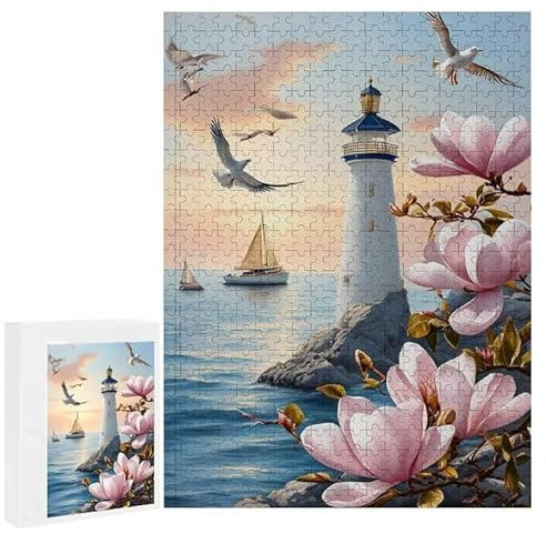 Puzzle 1500 Teile Erwachsene Leuchtturm Blumen 87 x 57 cm, 3D Visuelle Wooden Puzzle, DIY Craft Bastelpuzzles für Heimdekoration, Geschenkbox, Familie herausforderndes Puzzles F-109