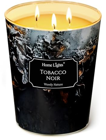 Home Lights Duftkerzen im glas groß 960g Soja Kerzen 3-Wick, Rauchfrei, 130h vollverbrannte Duftkerze Tabak Noir