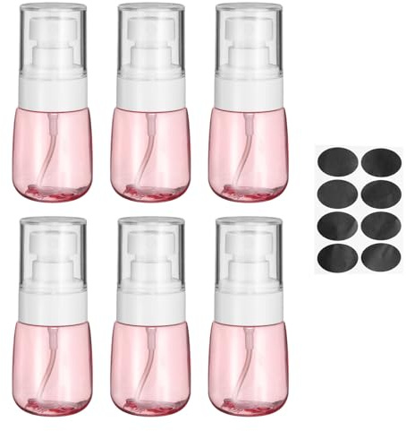sourcing map 6 botellas pequeñas de pulverización, 30 ml, botella de spray de tamaño de viaje, recipientes de viaje vacíos recargables con etiquetas para perfume, aceite esencial cosmético (rosa